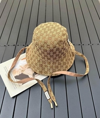      Reversible Hat in GG Canvas and Nylon Beige/Brown Wide Brim Bucket Hat 