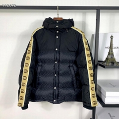 Wholesale       GG Jacquard Tape Sleeve Down Jacket Black men&women down coats 