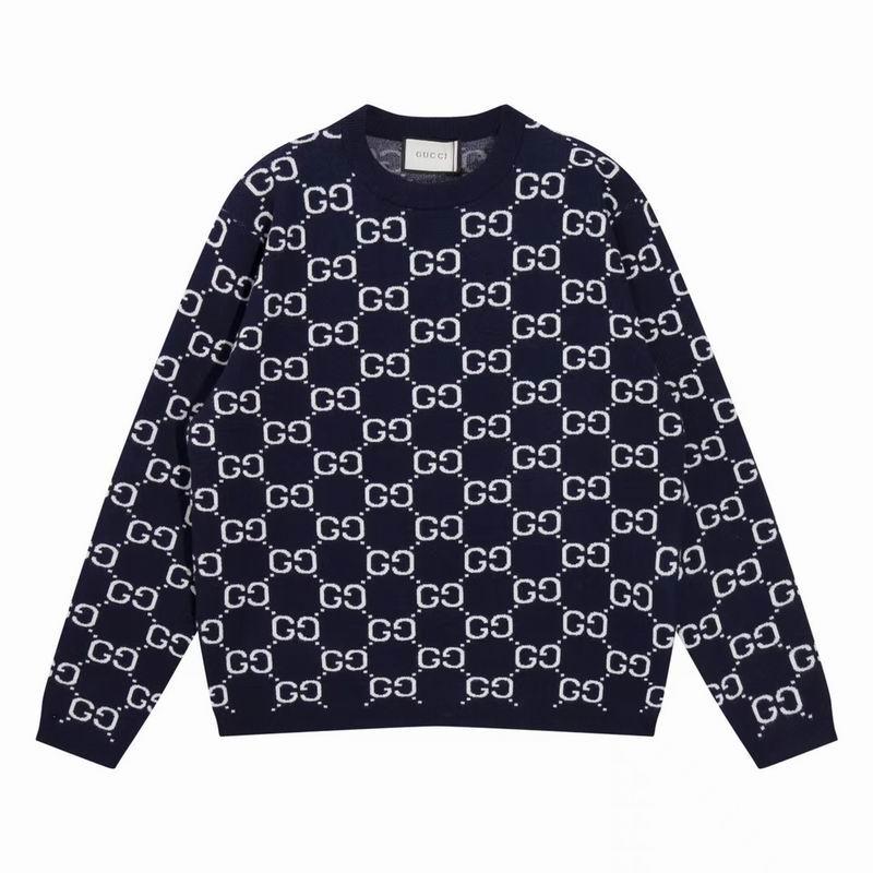 The Newest top       GG All Over Crewneck Sweater Navy wool Jacquard sweater