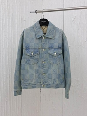 Top Quality               Damier Washed Denim Jacket Indigo Men fashion Jacket 