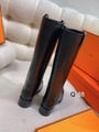 Top Quality Hermes Women Boots Suede Knee High Boots Pointed Toe Thin Heels