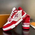 The Newest top  Louis Vuitton Trainer Red Monogram Denim shoes Sports shoes