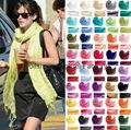 Wholesale Woman Fashion Tassel Plain Color Acyrlic Pashmina Scarf 2