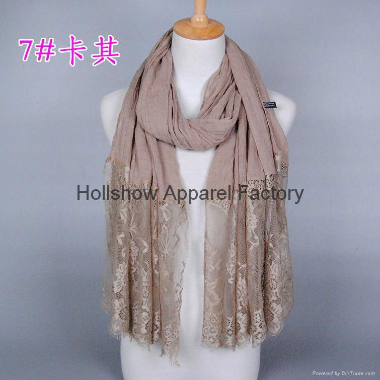 New Style Plain Solid Color Muslim Hijab Lace Scarf