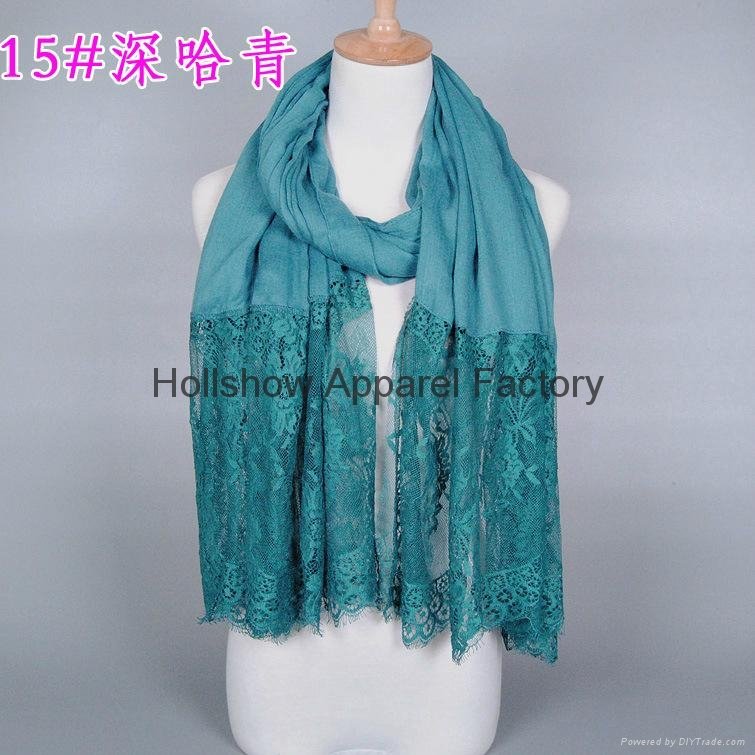 New Style Plain Solid Color Muslim Hijab Lace Scarf 2