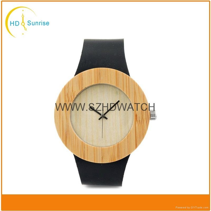 New fashion wooden wrist watch men's bamboo watch with leather strap 2