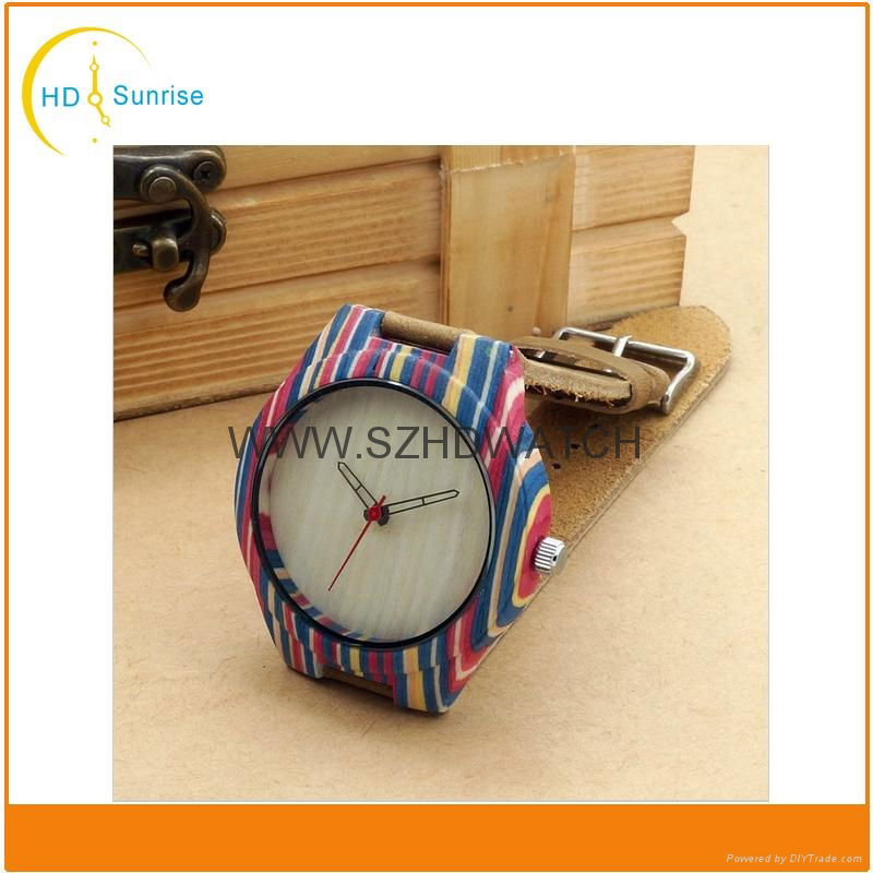 New fashion wooden wrist watch men's bamboo watch with leather strap