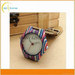 New fashion wooden wrist watch men's bamboo watch with leather strap