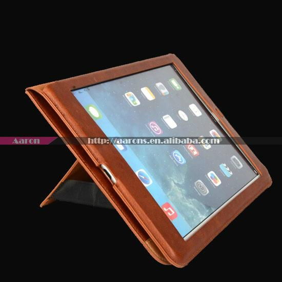 luxury genuine leather book stand cover for ipad tablet case 2