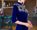 Women Vintage Beaded Velvet Cheongsam 4