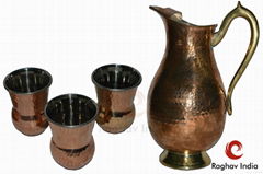  Raghav India 100% Genuine Pure Copper Mughlai Jug with hammered white finish in