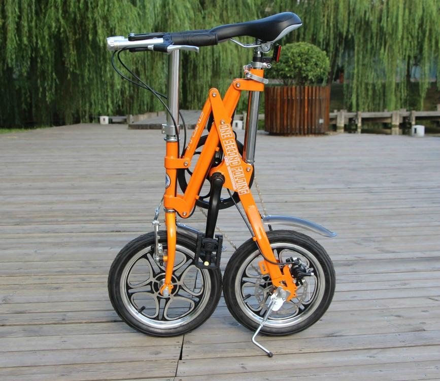 批发一秒折叠自行车14寸   高碳钢单速