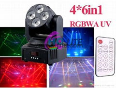 led mini moving head wash light:4*6IN1 15W rgbwa uv