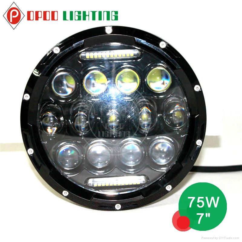 Newest 75W Hi/Low H4 H13 Round 7" Jeep Headlight 2