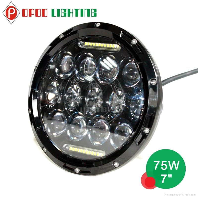 Newest 75W Hi/Low H4 H13 Round 7" Jeep Headlight 3