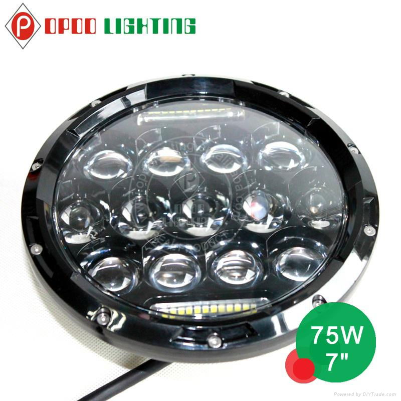 Newest 75W Hi/Low H4 H13 Round 7" Jeep Headlight 4