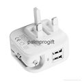 white color usb in car charger, ac adaptor, uk plug type 3