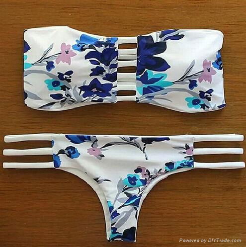 New Fashion Women Sexy Print Striped Push up Bikini Set Brazilian Retro Swimwear