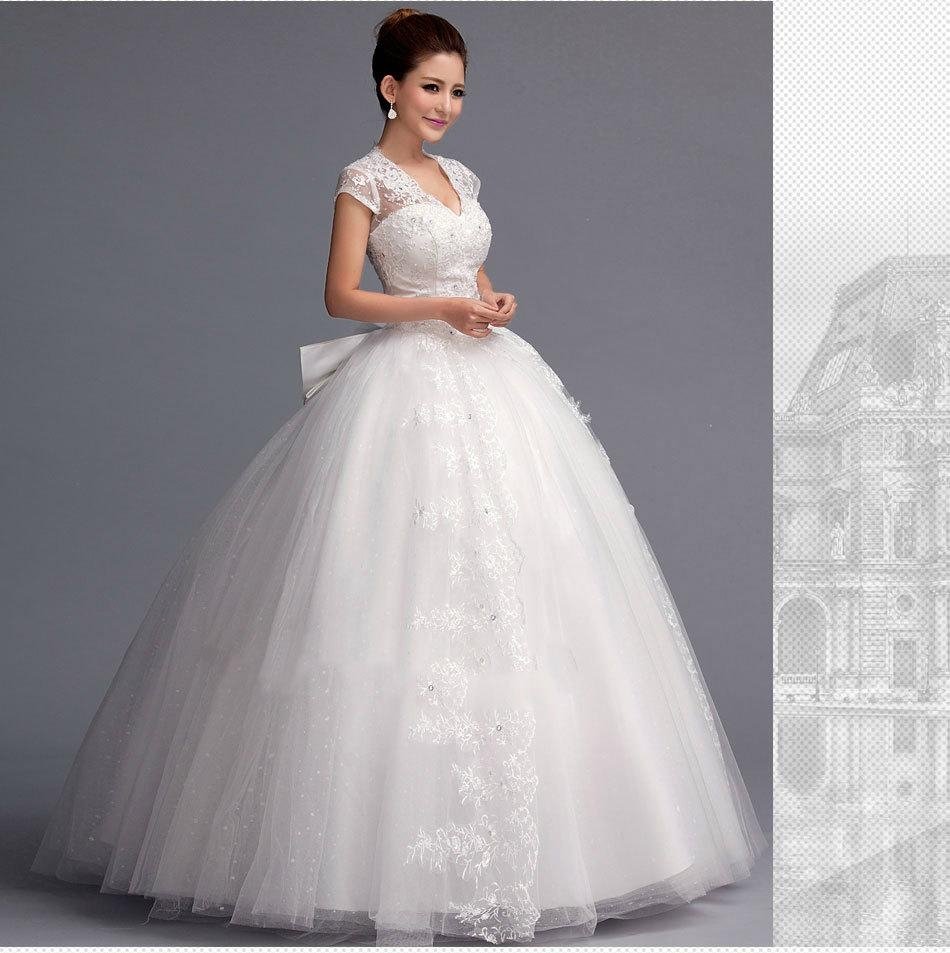 Luxury Spring shoulder v-neck short sleeve lace Princess Bride wedding dress147  3