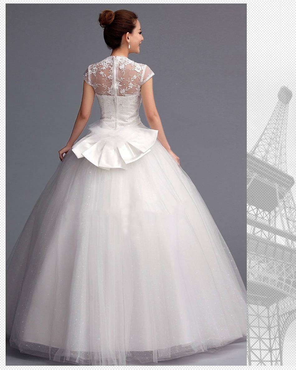 Luxury Spring shoulder v-neck short sleeve lace Princess Bride wedding dress147  4
