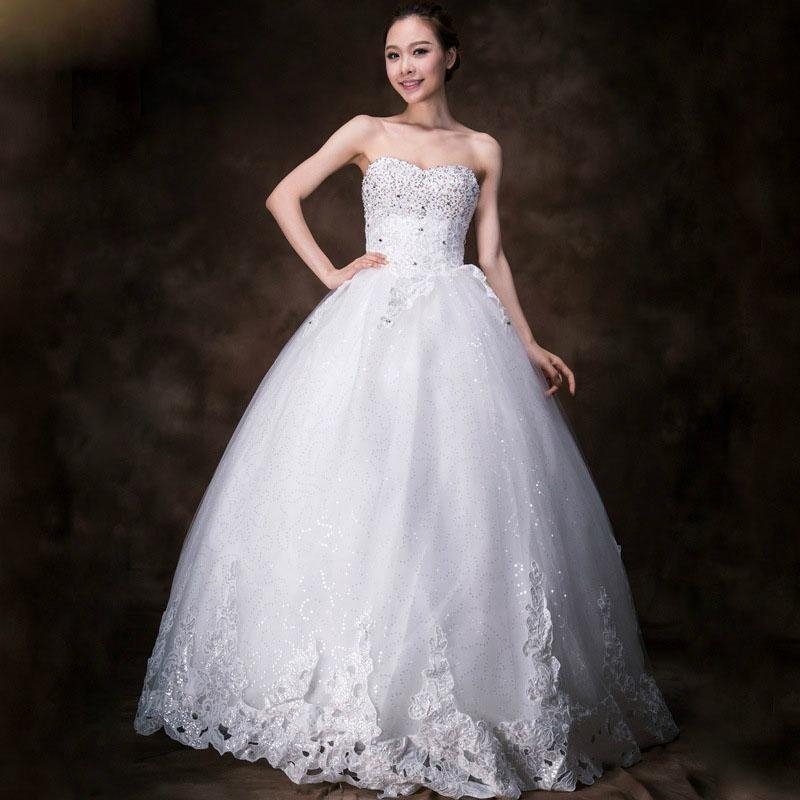 Luxury Heart-shaped sequins Bra Slim waist straps floor length wedding dress 2