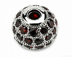 Fashion Stering Silver Bead With Red Cubic Zircon And Gemstones