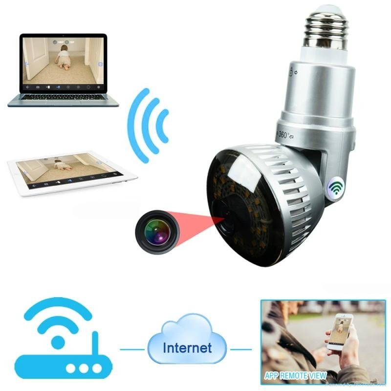 Wireless Hidden Rotable Bulb IP Camera with  LED Light and Mirror Cover 4