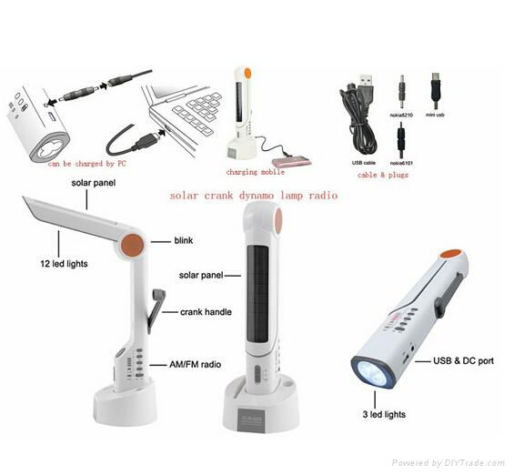 Multifunction power bank with led lamp hand crank and solar charger, radio