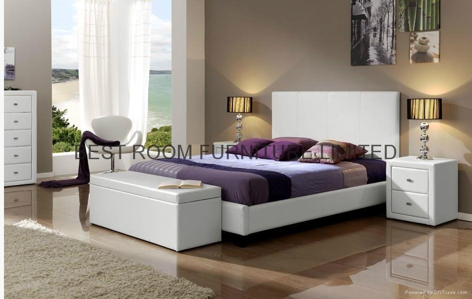 promotion cheap leather beds with night stands and storage ottoman 2