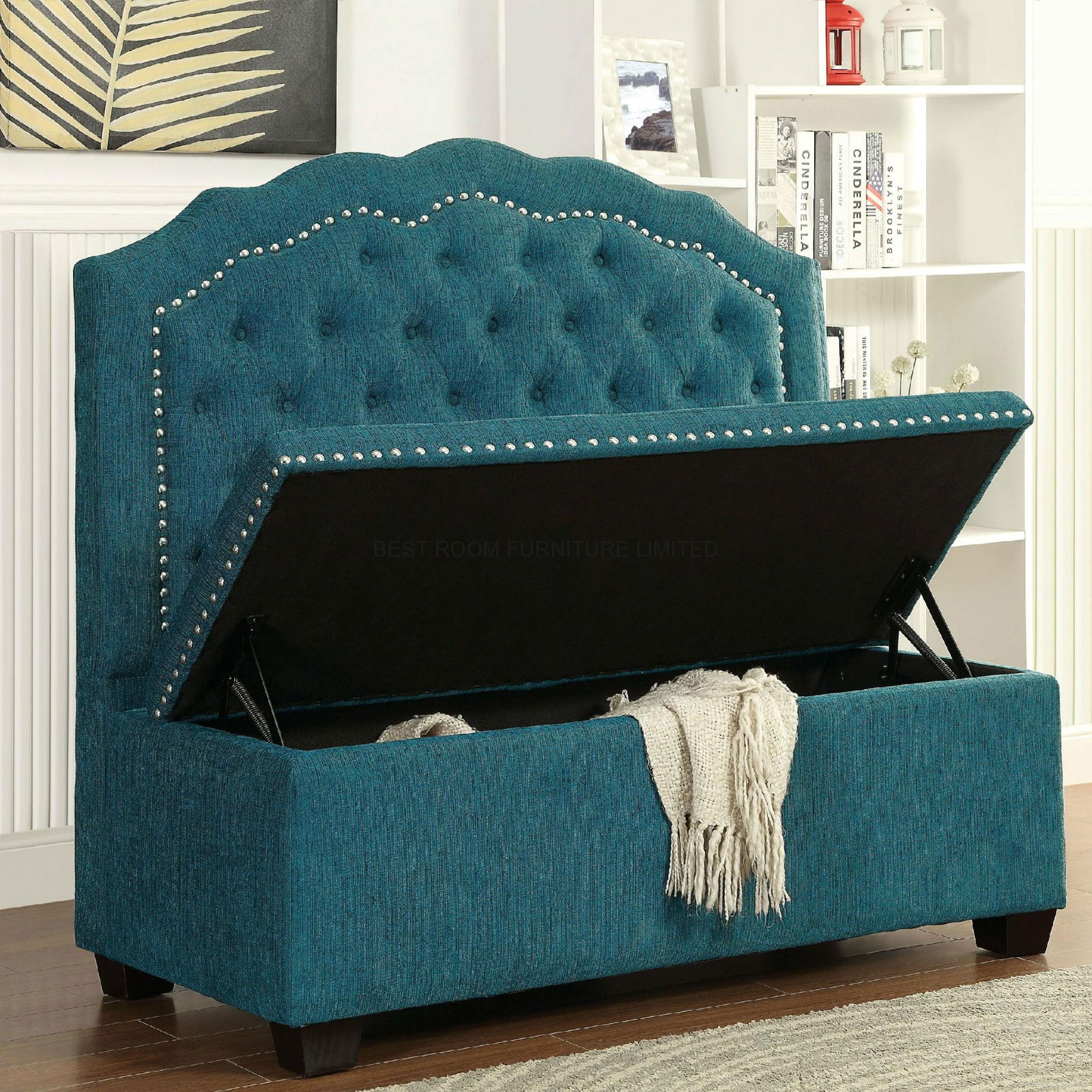 Resturant high back sofa storage sofa nails decor fabric sofa  full-tuffed sofa 4