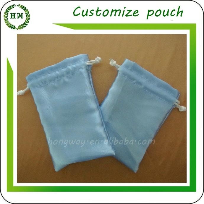 Customize logo and size drawstring satin pouch polyester bag with string 2