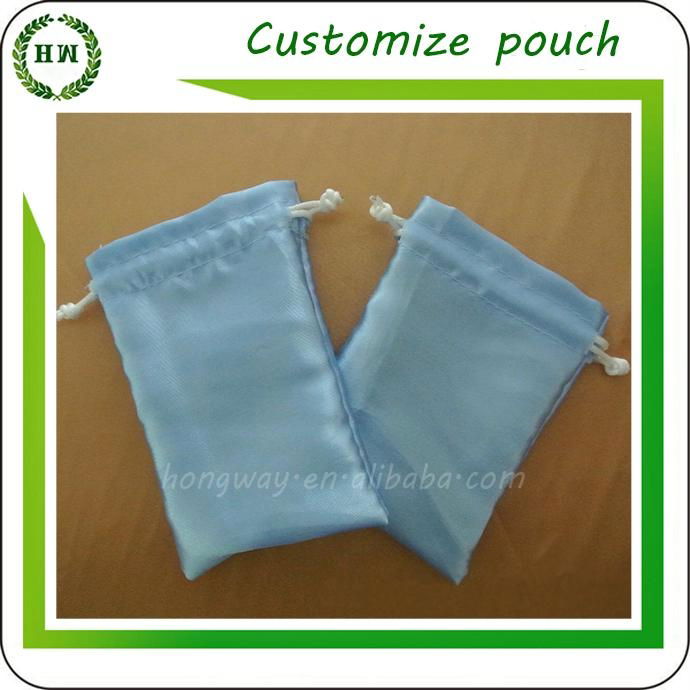 Customize logo and size drawstring satin pouch polyester bag with string