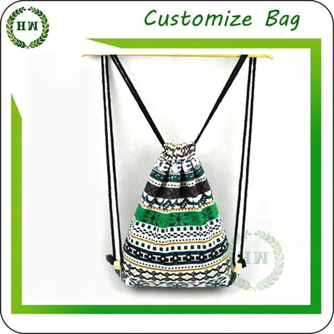 Cotton drawstring backpack with customize logo canvas string bag with printing 2