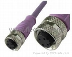 M12 Female Molded Cable,Shielded D-Coding 4 Pins