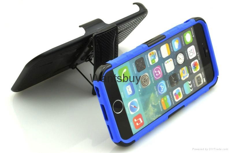 Wholesale 3 in 1 hard back cover case with stander belt clip for iphone 6s plus 3