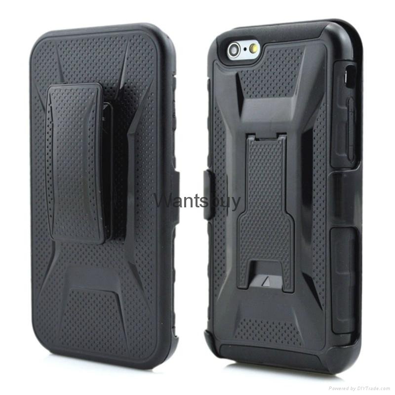 Wholesale 3 in 1 hard back cover case with stander belt clip for iphone 6s plus 5