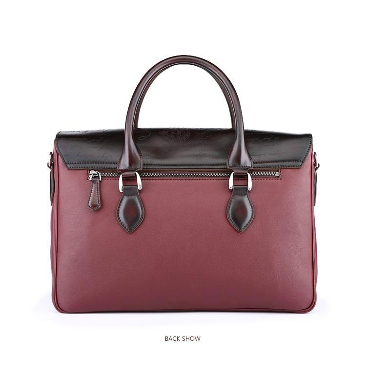 Berluti waxed leather briefcase with script-embossed flap top