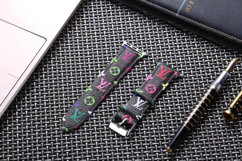 Luxury Brand Checkerboard Pattern Leather Watchband Printed Flower Watch Strap 2