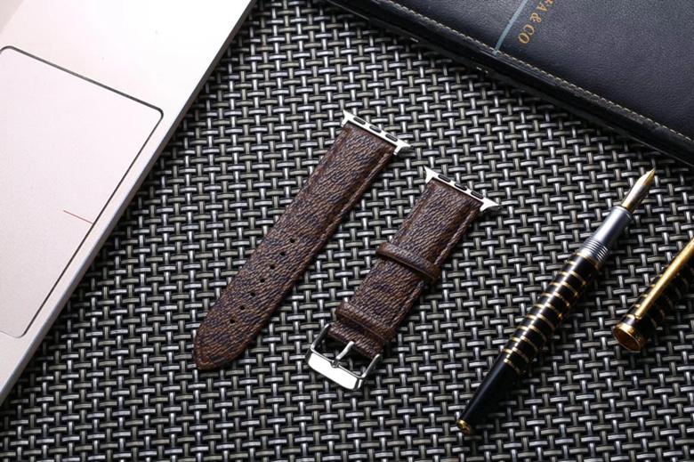 Luxury Brand Checkerboard Pattern Leather Watchband Printed Flower Watch Strap 4