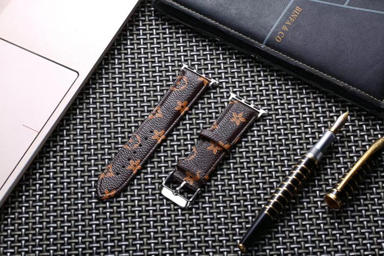 Luxury Brand Checkerboard Pattern Leather Watchband Printed Flower Watch Strap 5