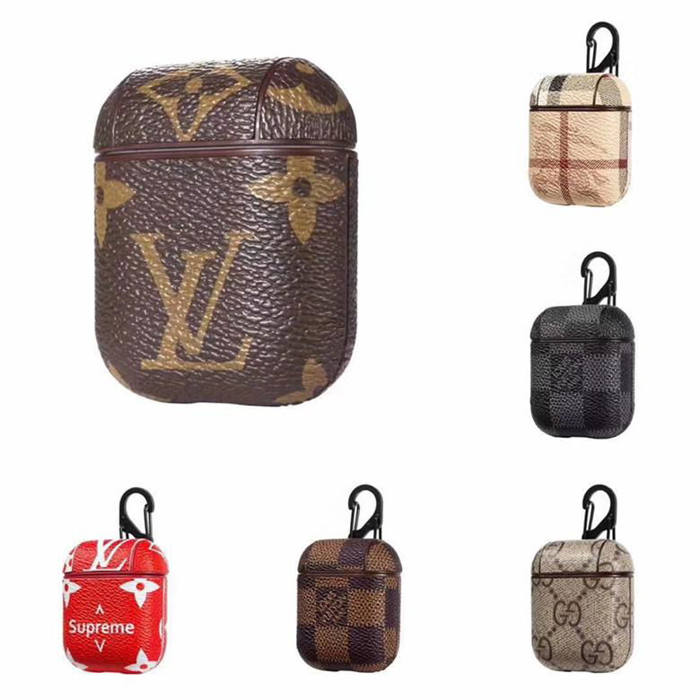 Luxury     eather Airpods Case Plaid Print Holster Pouch Checkerboard Shell