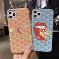 Lips Goyard Leather Back Cover Luxury Stripe Print Phone Shell for iPhone11 Pro