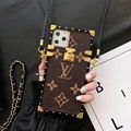 Square Plating Flower Print LV Leather Back Cover Louis Vuitton Lanyard Shell