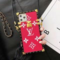 Square Plating Flower Print LV Leather Back Cover Louis Vuitton Lanyard Shell