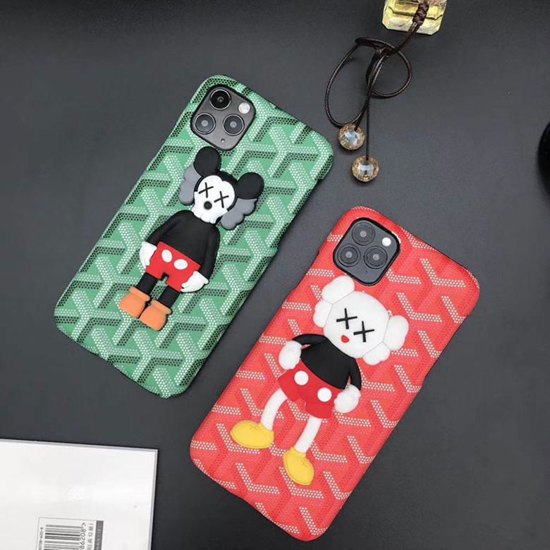 Luxury Designer 3D Cartoon KAWS Goyard Leather Back Cover Pairs Phone Shell 2