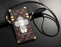 Square Plating Louis Vuitton Sun Flower Leather Back Cover Crossbody LV Case