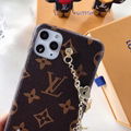 Plating Wristband Strap Louis Vuitton Leather Back Shell Paris LV Phone Case