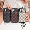 Luxury Designer Retro Monogram Checkerboard               Leather Zipper Case