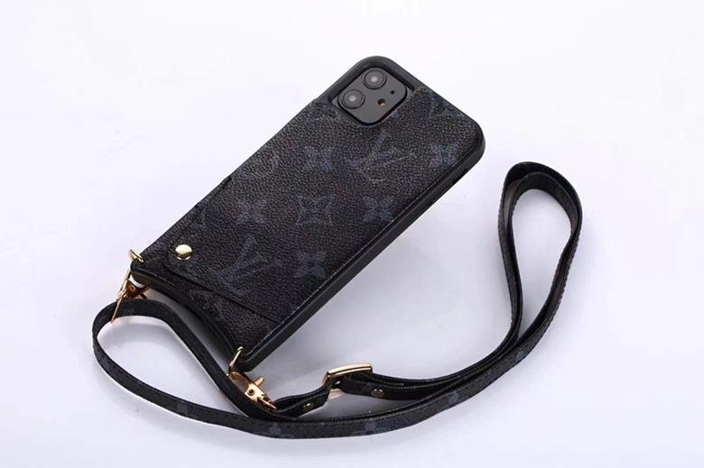               Monogram Leather Wristband Wallet Back Cover Lanyard     hone Case 3