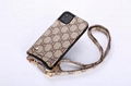               Monogram Leather Wristband Wallet Back Cover Lanyard     hone Case 4